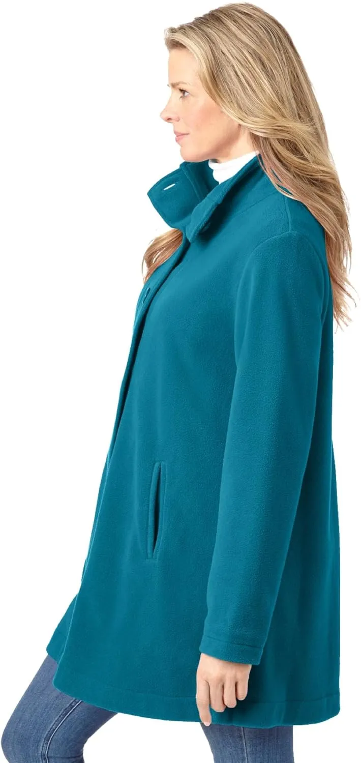 Woman Within Plus Size Fleece Swing Funnel-Neck Coat