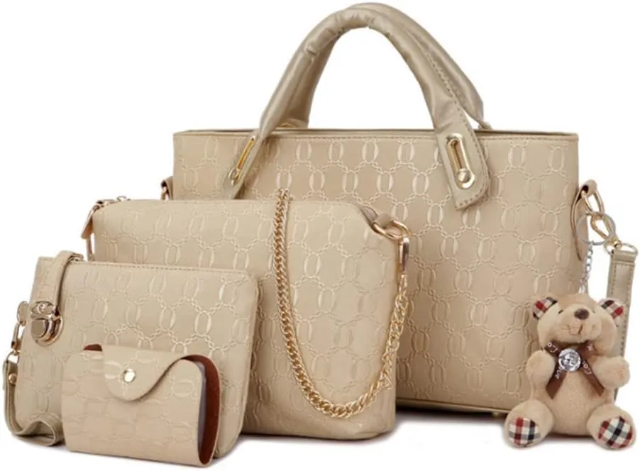 Women 4Pcs Top-handle Bag Satchel Tote Purse Crossbody Shoulder Handbag Clutch Card Holder