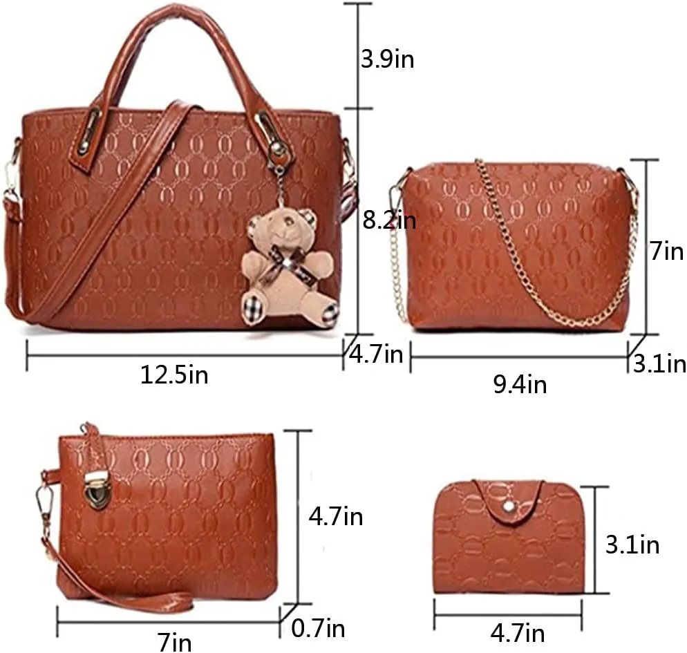Women 4Pcs Top-handle Bag Satchel Tote Purse Crossbody Shoulder Handbag Clutch Card Holder