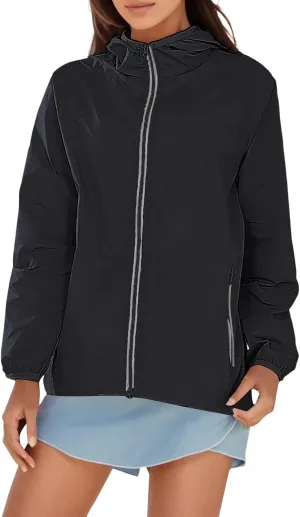 Women Casual Raincoats Active Outdoor Hooded Long Sleeve Rainproof Windproof Lightweight Jackets Trench Coats 2023