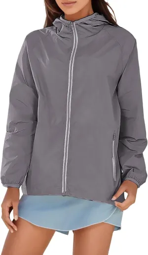 Women Casual Raincoats Active Outdoor Hooded Long Sleeve Rainproof Windproof Lightweight Jackets Trench Coats 2023