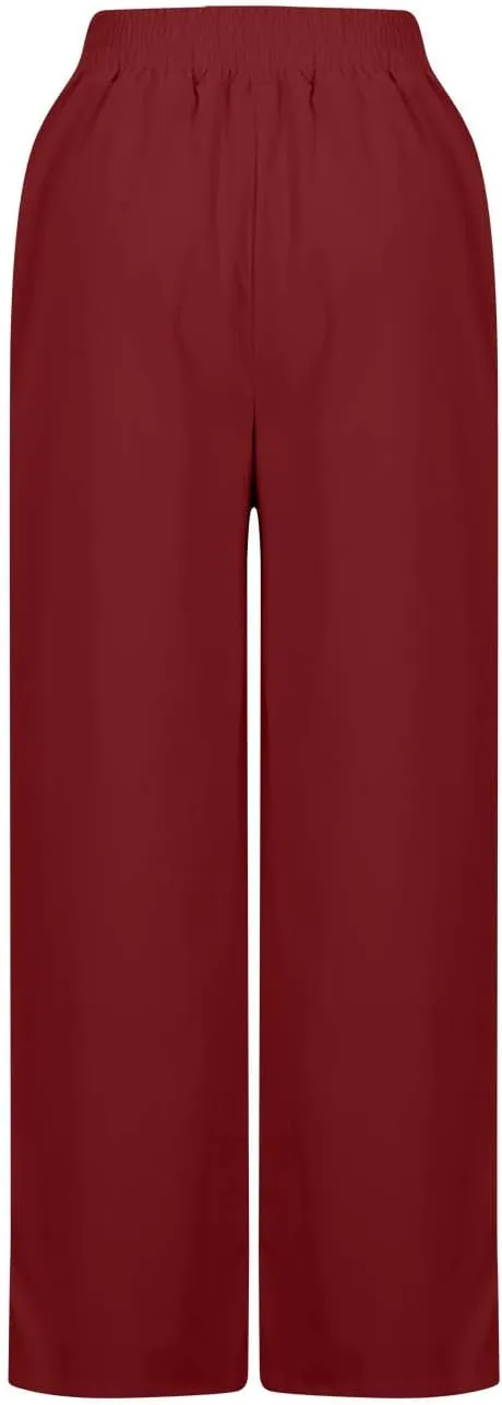 Women Cotton Linen High Elastic Waist Casual Pants, Summer Loose Wide Leg Trousers Comfy Breathable Clothes with Pockets