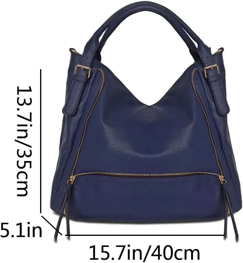 Women Hobo Tote Purse and Handbag Faux Leather Top Handle Satchel Zip Shoulder Bags Black