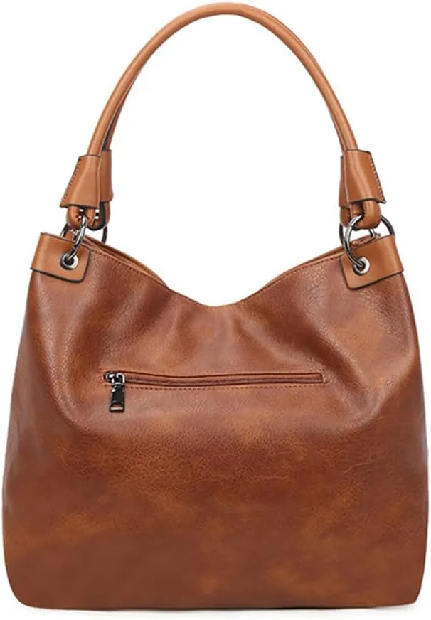 Women Hobo Zipper Shoulder Bag Satchel Faux Leather Tote Retro Rivet Purse Top-handle Handbag