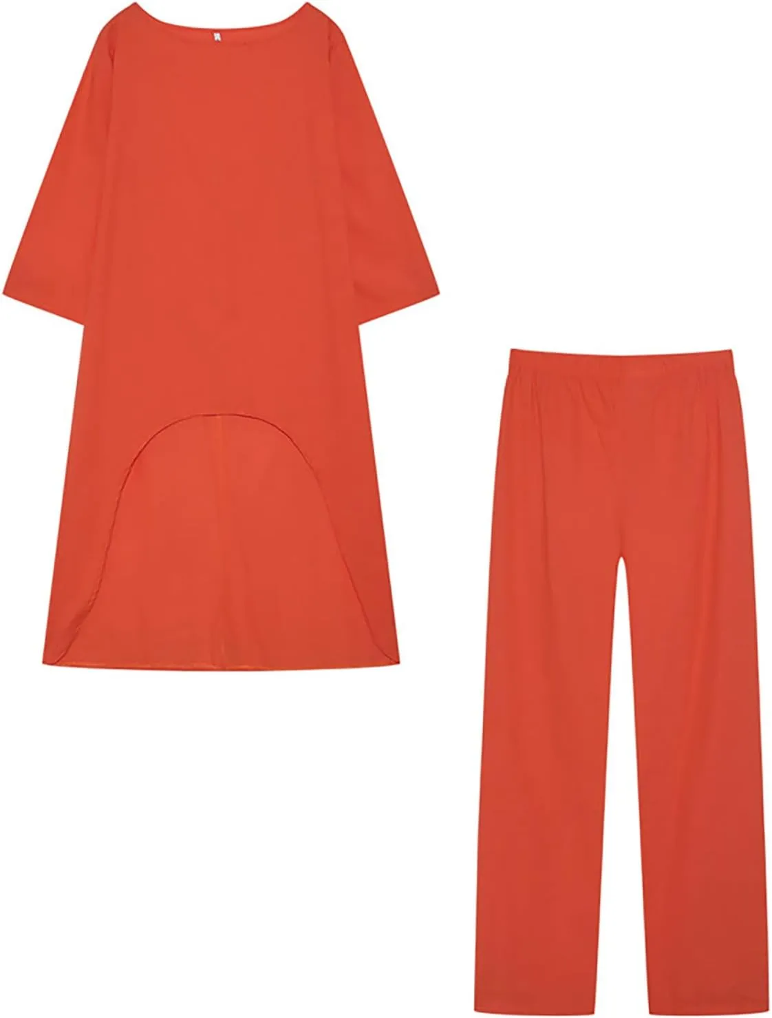 Women Linen Set - 2 Piece Linen Outfits with 3/4 Sleeve Dress & Wide Leg Pants