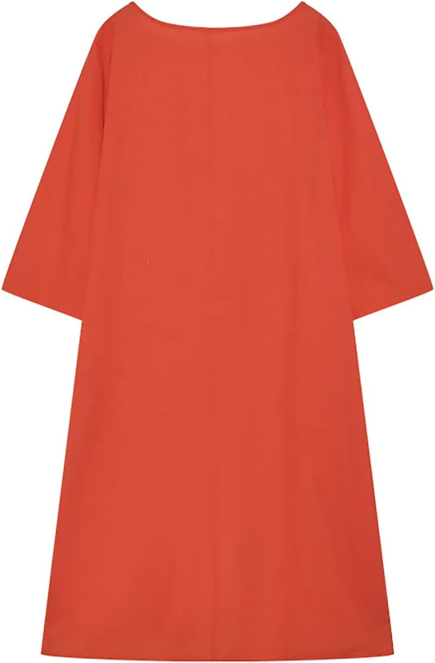Women Linen Set - 2 Piece Linen Outfits with 3/4 Sleeve Dress & Wide Leg Pants