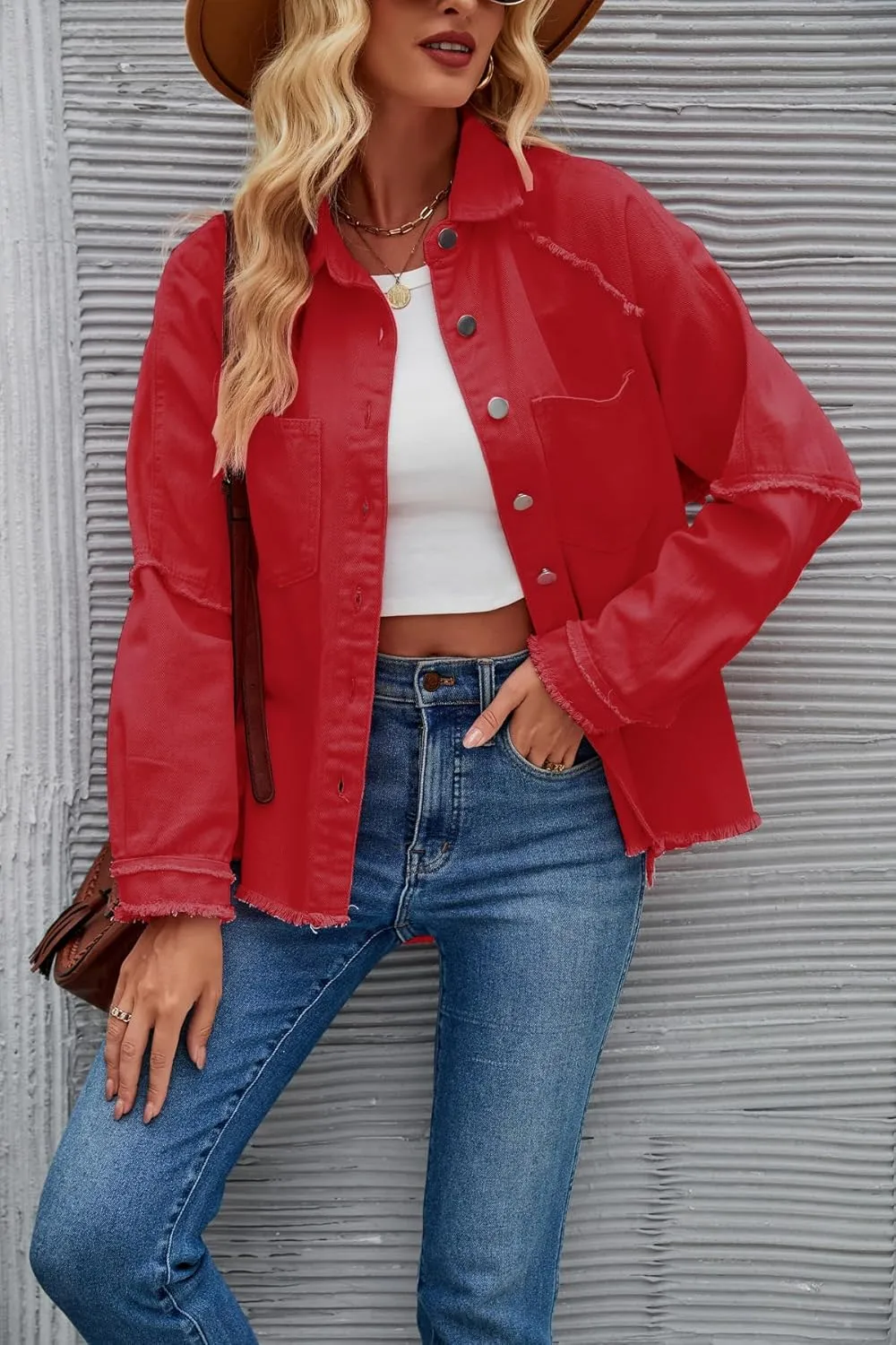 Women Long Sleeve Denim Jacket Oversized Lapel Button Up Shacket Casual Boyfriend Western Trucker Jean Jackets