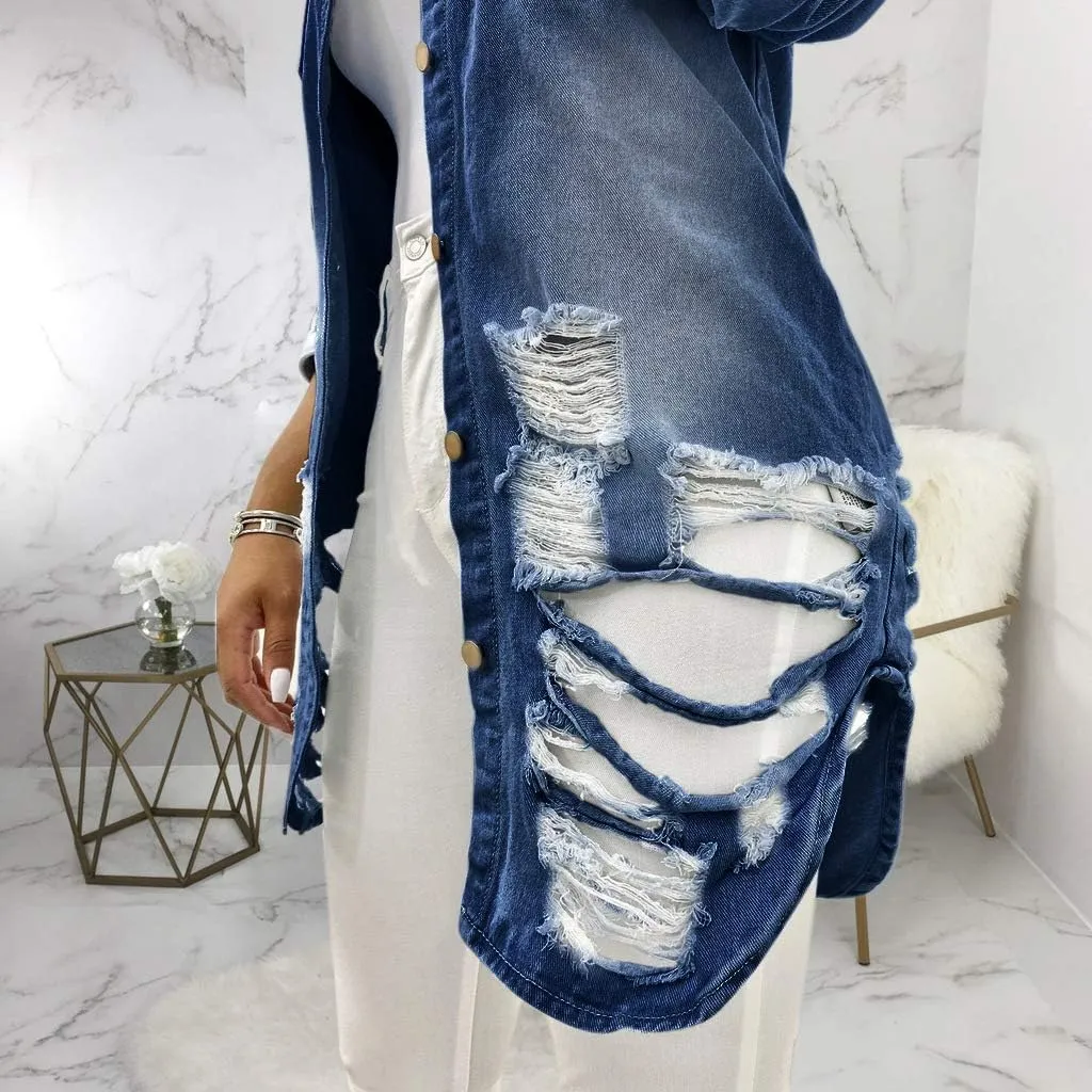Women Long Sleeve Denim Jacket Oversized Lapel Button Up Shacket Casual Boyfriend Western Trucker Jean Jackets