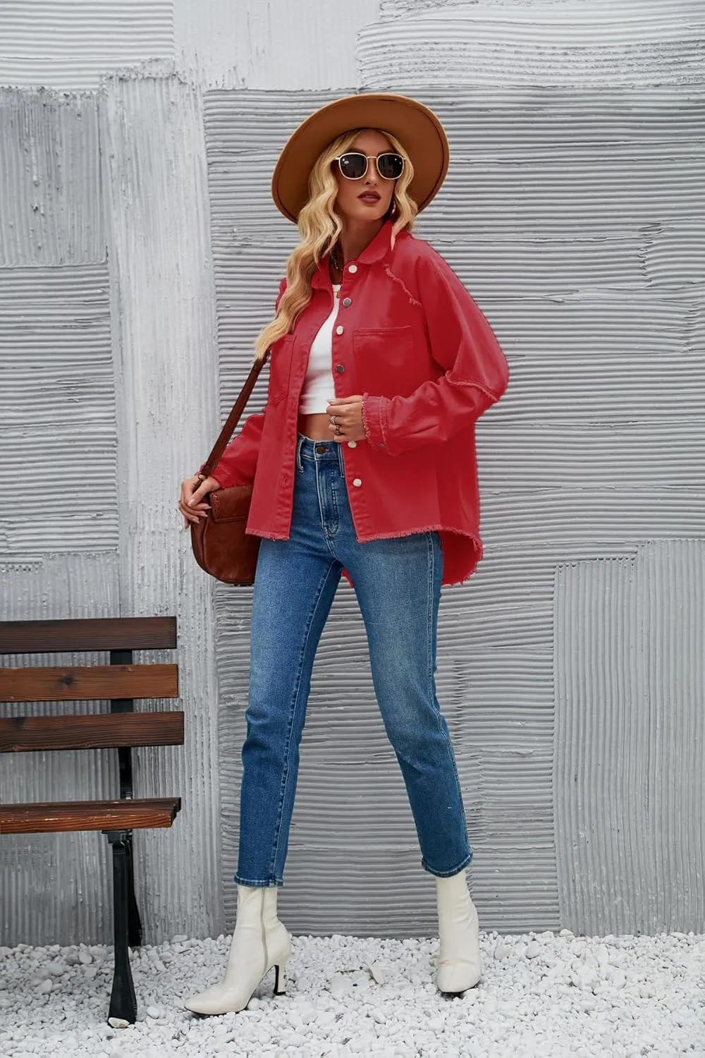 Women Long Sleeve Denim Jacket Oversized Lapel Button Up Shacket Casual Boyfriend Western Trucker Jean Jackets