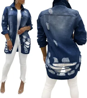 Women Long Sleeve Denim Jacket Oversized Lapel Button Up Shacket Casual Boyfriend Western Trucker Jean Jackets