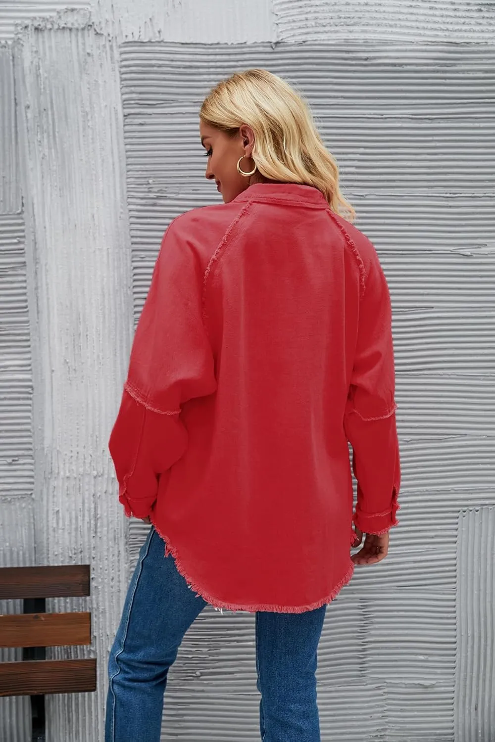 Women Long Sleeve Denim Jacket Oversized Lapel Button Up Shacket Casual Boyfriend Western Trucker Jean Jackets