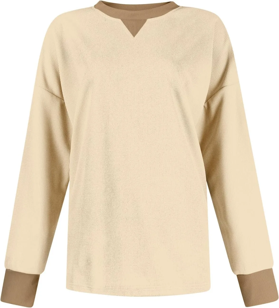 Women Oversized Sweatshirt Casual Long Sleeve Crewneck Waffle Knit Tops Trendy Loose Fall Tops Color Block Pullover