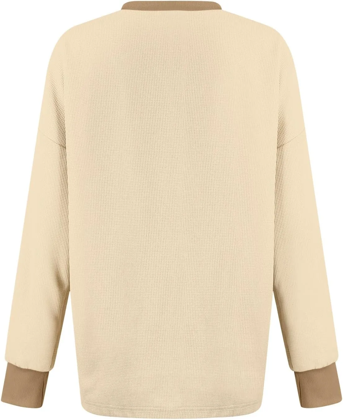 Women Oversized Sweatshirt Casual Long Sleeve Crewneck Waffle Knit Tops Trendy Loose Fall Tops Color Block Pullover