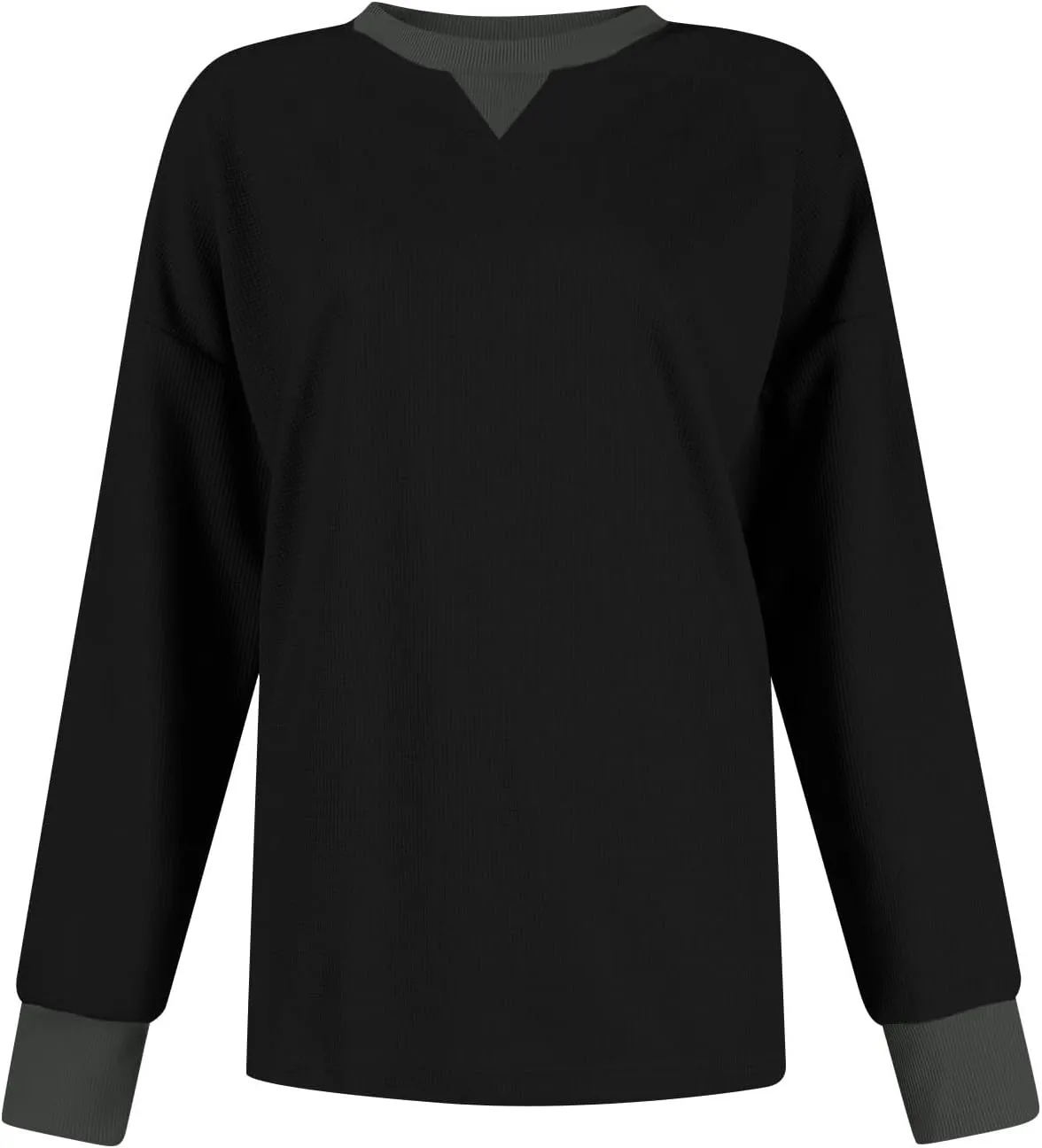 Women Oversized Sweatshirt Casual Long Sleeve Crewneck Waffle Knit Tops Trendy Loose Fall Tops Color Block Pullover