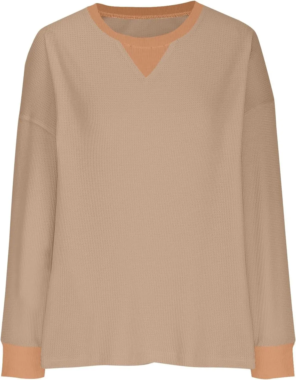 Women Oversized Sweatshirt Casual Long Sleeve Crewneck Waffle Knit Tops Trendy Loose Fall Tops Color Block Pullover
