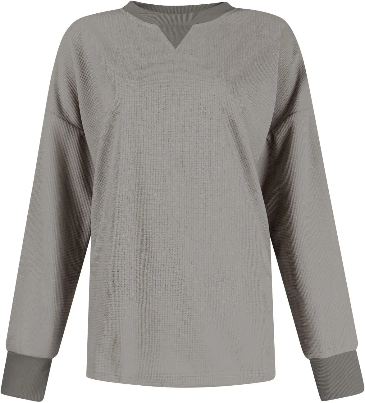 Women Oversized Sweatshirt Casual Long Sleeve Crewneck Waffle Knit Tops Trendy Loose Fall Tops Color Block Pullover