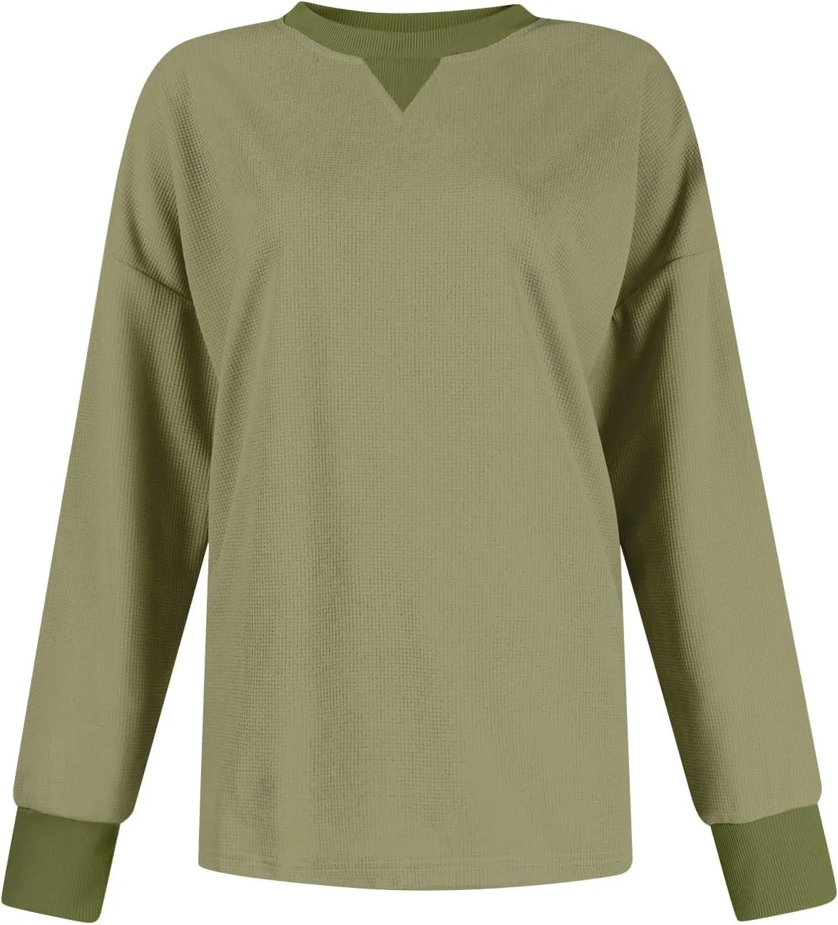 Women Oversized Sweatshirt Casual Long Sleeve Crewneck Waffle Knit Tops Trendy Loose Fall Tops Color Block Pullover