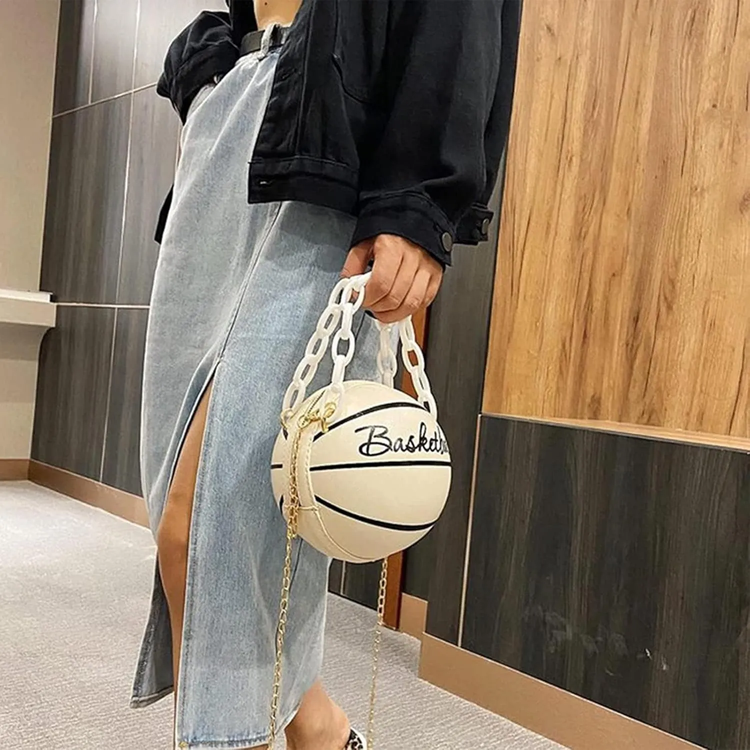 Women Shoulder Bag Chain Basketball Shaped Purse Round Body Handbag Clutch Wallets