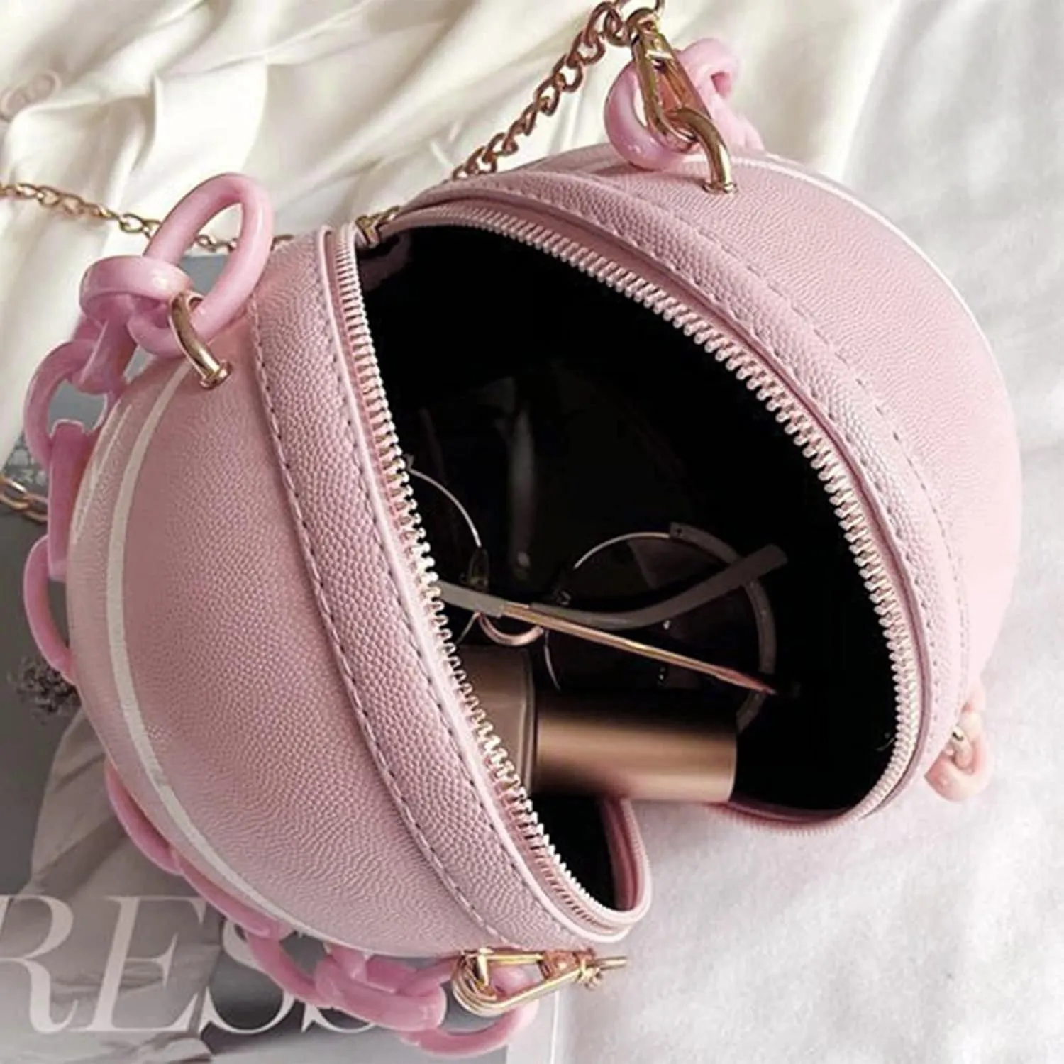 Women Shoulder Bag Chain Basketball Shaped Purse Round Body Handbag Clutch Wallets