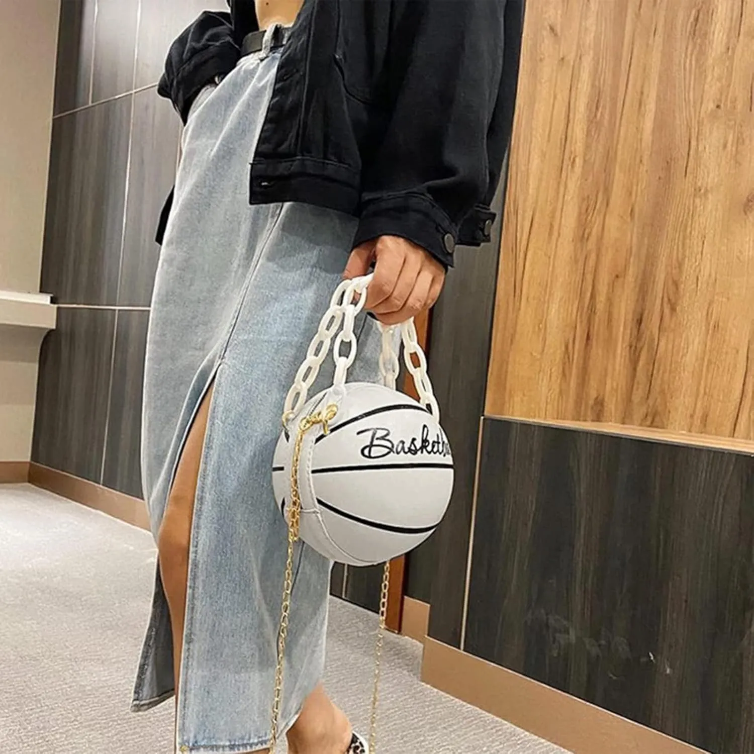 Women Shoulder Bag Chain Basketball Shaped Purse Round Body Handbag Clutch Wallets