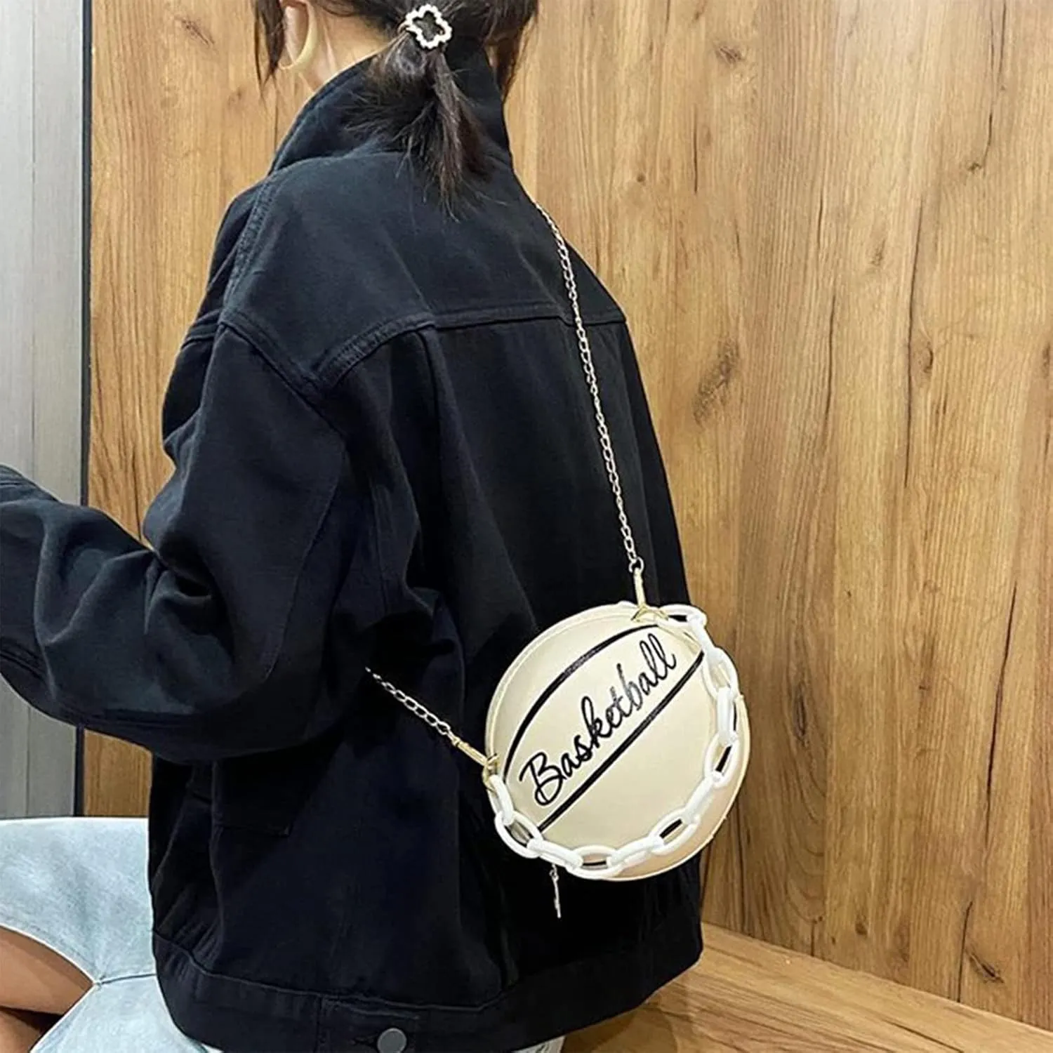 Women Shoulder Bag Chain Basketball Shaped Purse Round Body Handbag Clutch Wallets