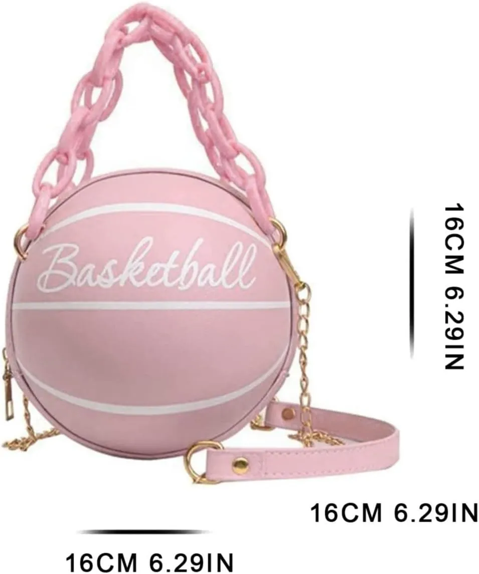 Women Shoulder Bag Chain Basketball Shaped Purse Round Body Handbag Clutch Wallets