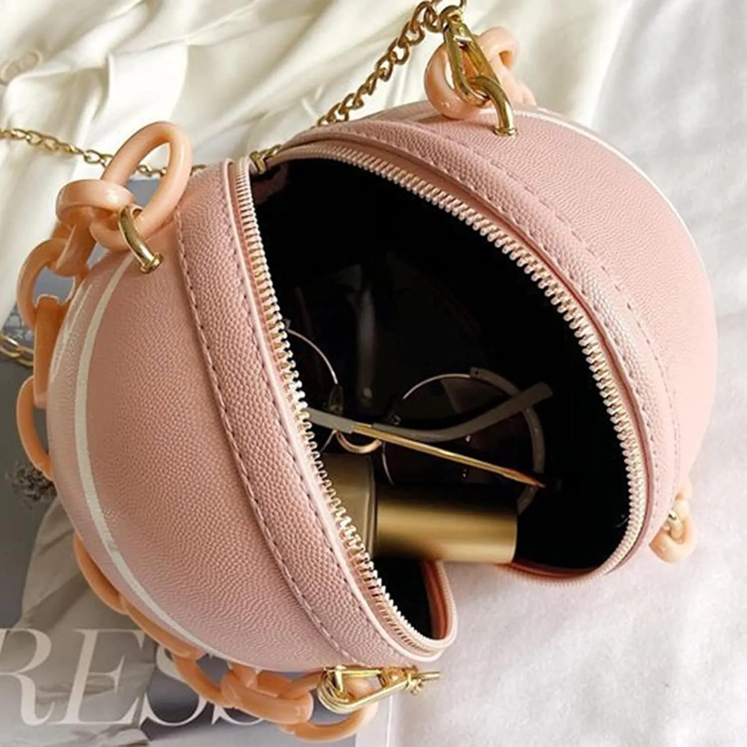 Women Shoulder Bag Chain Basketball Shaped Purse Round Body Handbag Clutch Wallets
