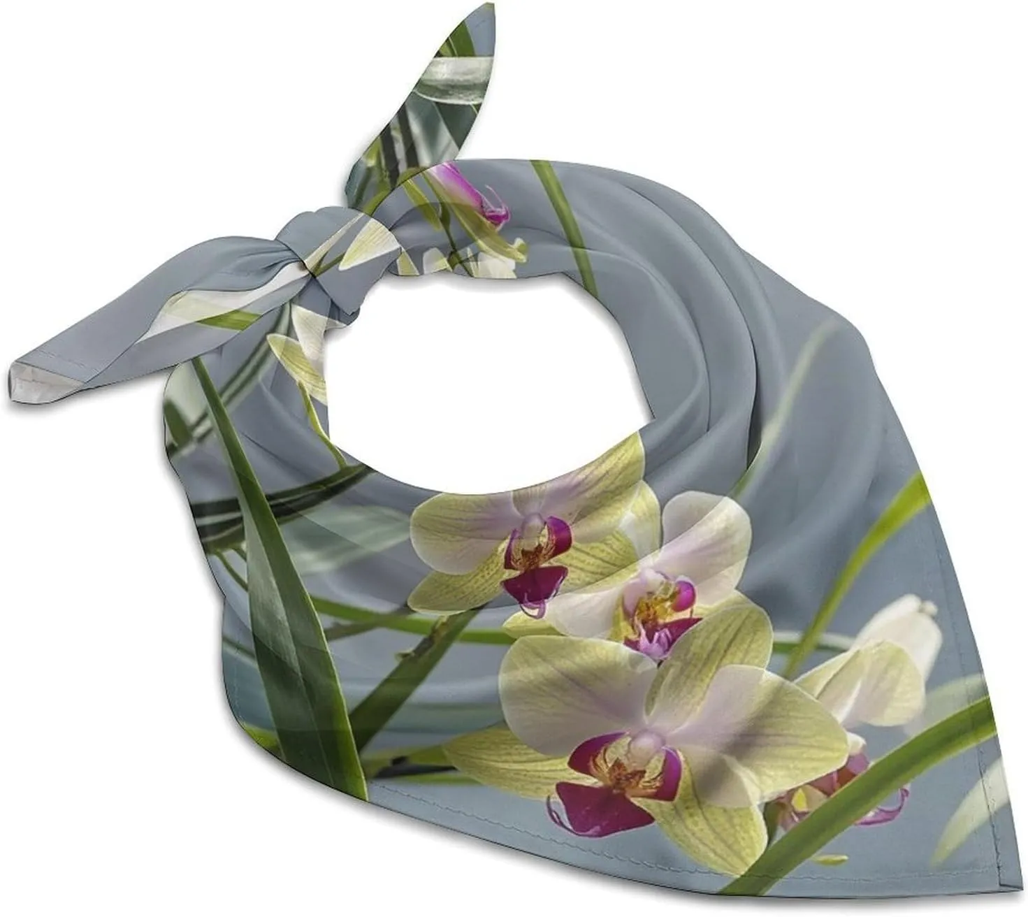 Women Square Head Scarf Boho Hair Scarf Colorful Orchids Flower Head Kerchief Woman Headband Satin Bandanas Fashion Neck Scarves Silk Headwear for Bag Hair Scarves Gift 25"25"