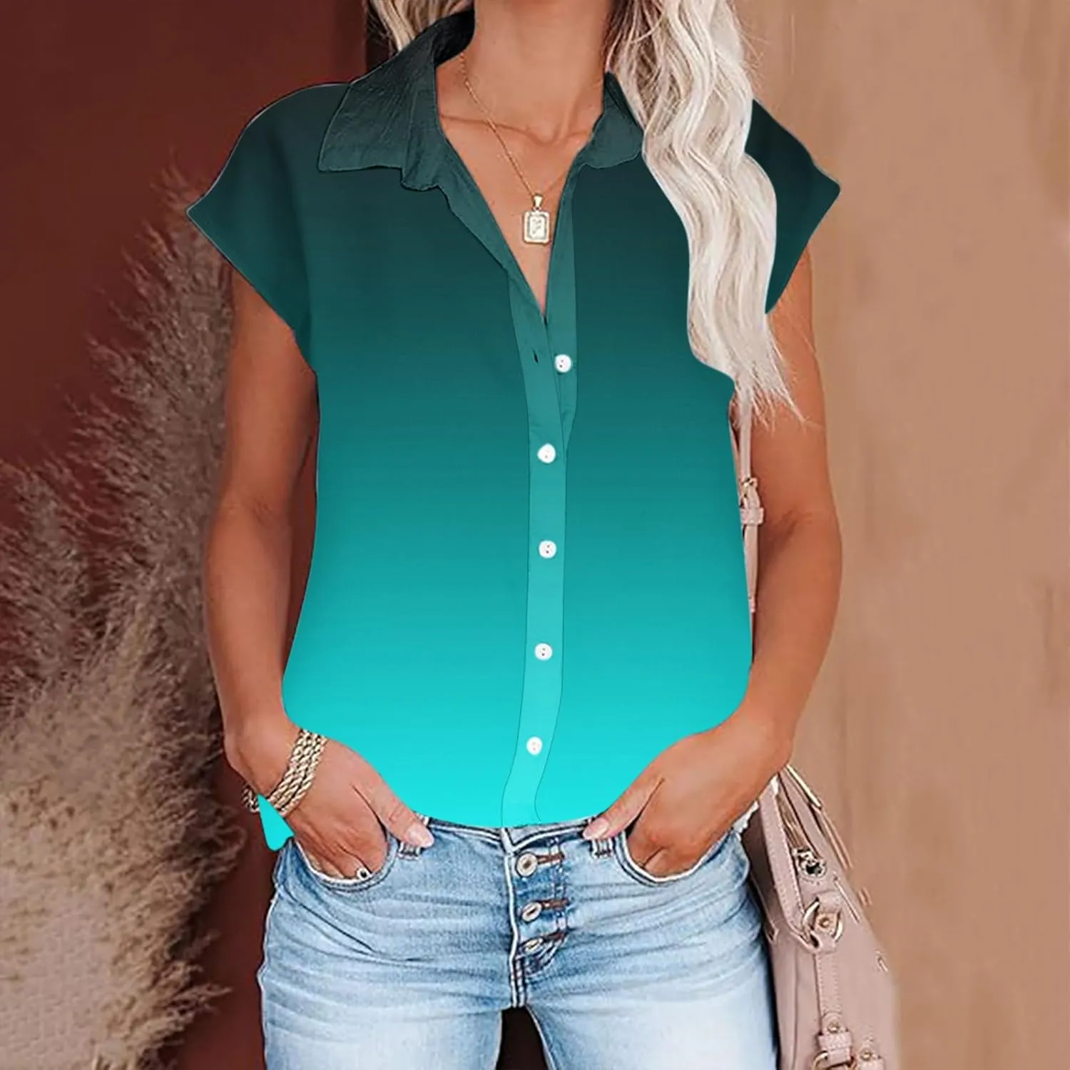 Women Summer Cotton Linen Tops Short Sleeve Button Down Shirts Trendy Dressy Blouse Tops Casual Chambray Clothes 2024
