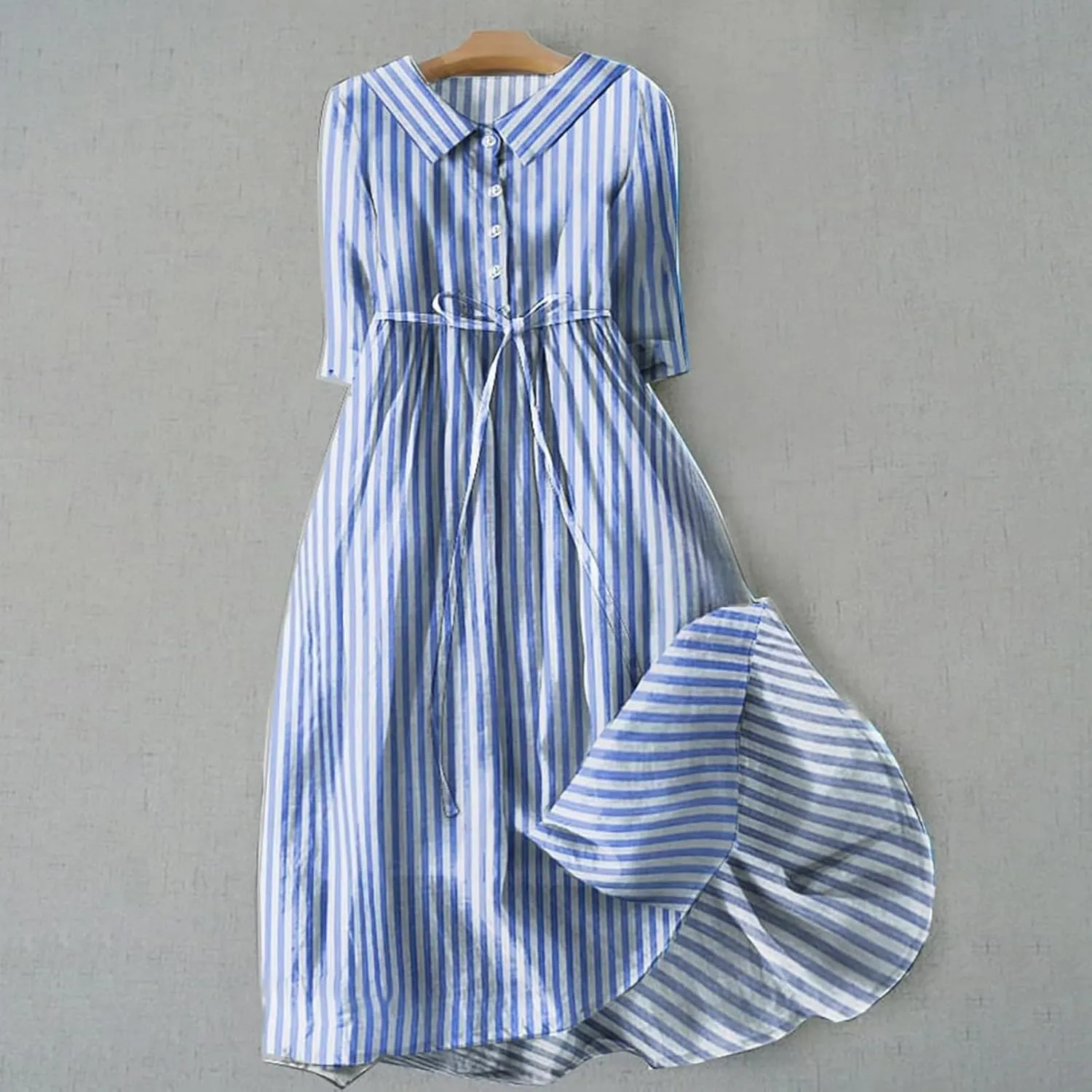 Women Summer Dress Casual 2025 Trendy Lace Up Long Sundress Button Boho Sun Dresses Vacation Beach Flowy Dress