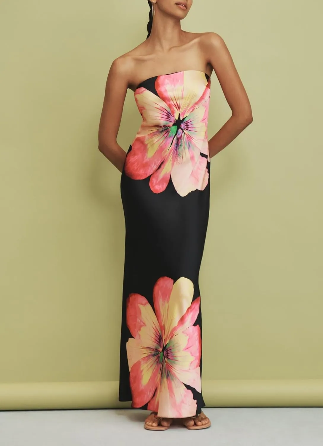 Women Summer Floral Maxi Dress Sexy Backless Bodycon Long Dresses with Scarf Formal Cocktail Tube Sundress