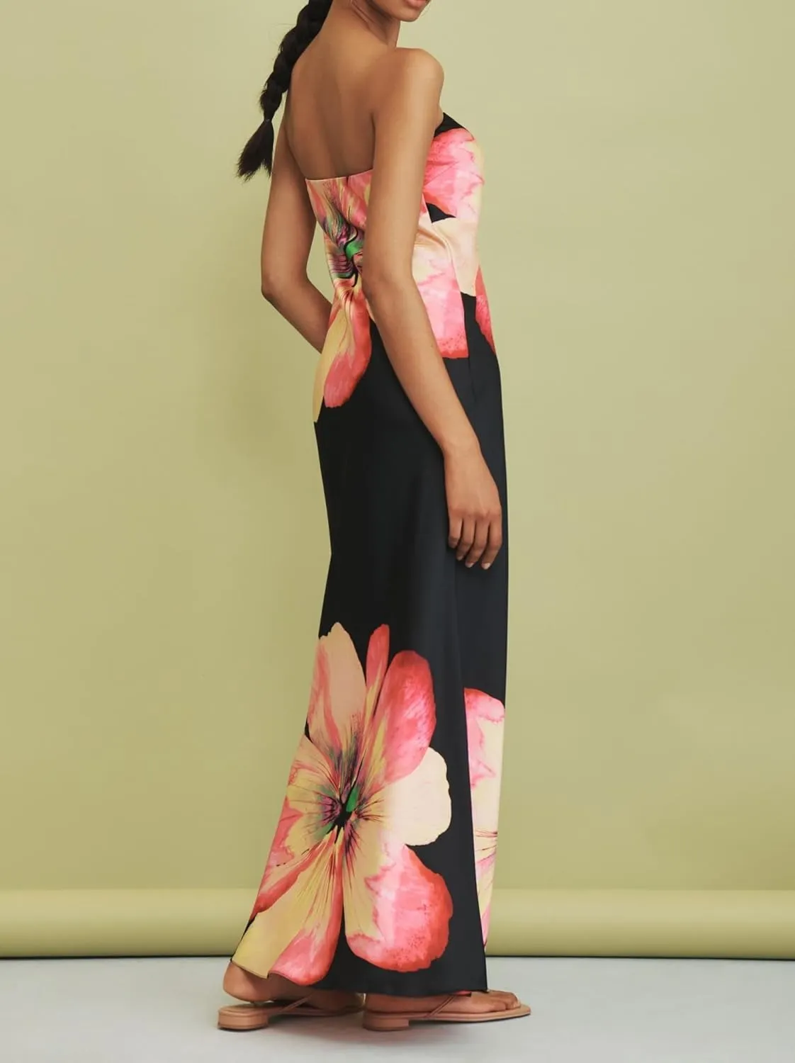 Women Summer Floral Maxi Dress Sexy Backless Bodycon Long Dresses with Scarf Formal Cocktail Tube Sundress