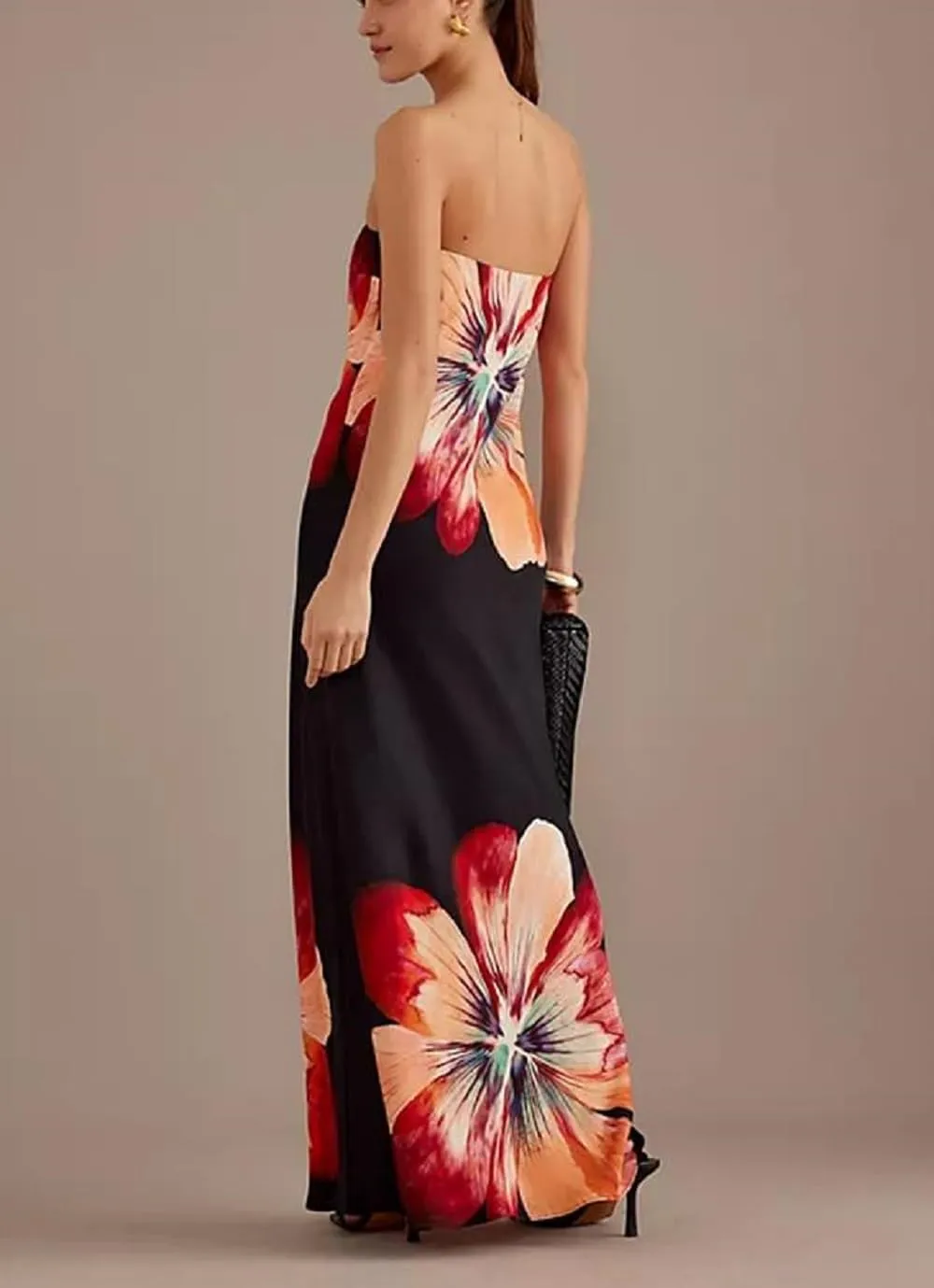 Women Summer Floral Maxi Dress Sexy Backless Bodycon Long Dresses with Scarf Formal Cocktail Tube Sundress