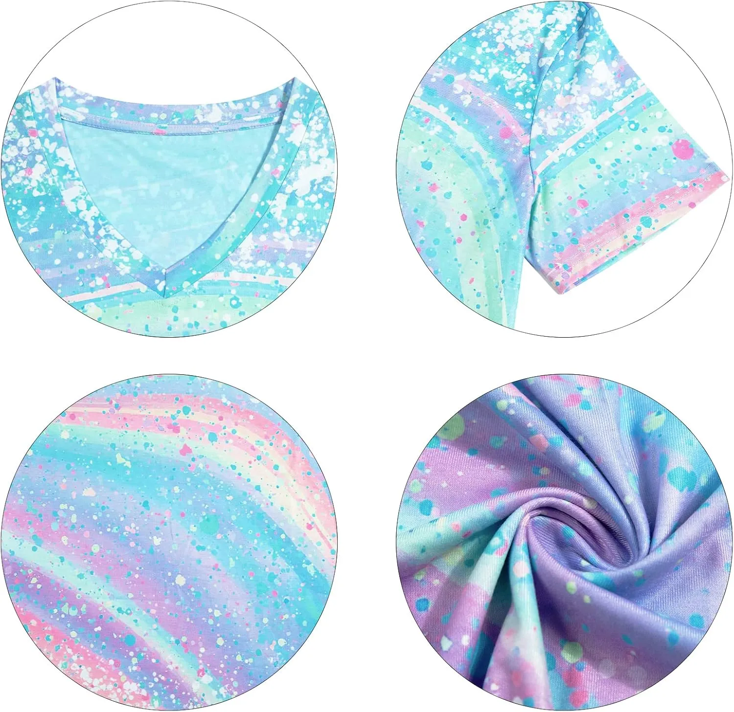 Women Tie Dye V-Neck Shirts Summer Vintage Tunic Tops Fashion Casual Swing Short Sleeve Shirts Blouse Soft Tee