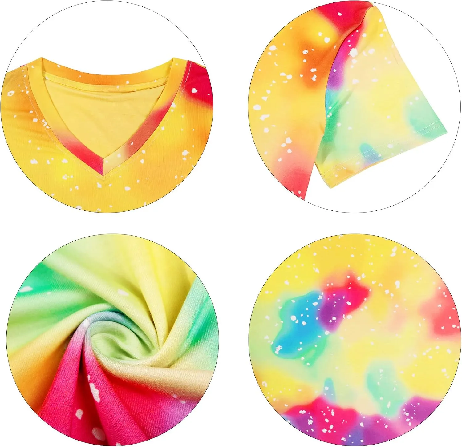 Women Tie Dye V-Neck Shirts Summer Vintage Tunic Tops Fashion Casual Swing Short Sleeve Shirts Blouse Soft Tee