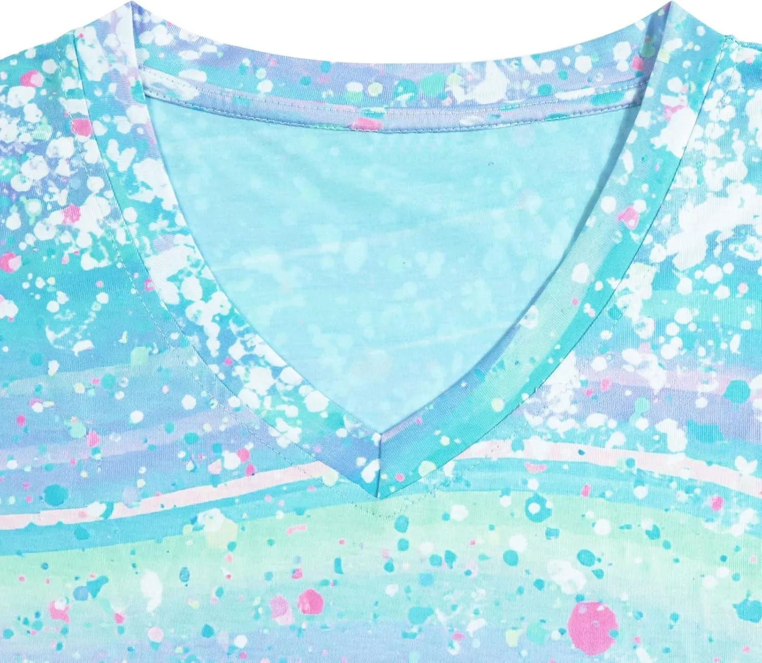 Women Tie Dye V-Neck Shirts Summer Vintage Tunic Tops Fashion Casual Swing Short Sleeve Shirts Blouse Soft Tee
