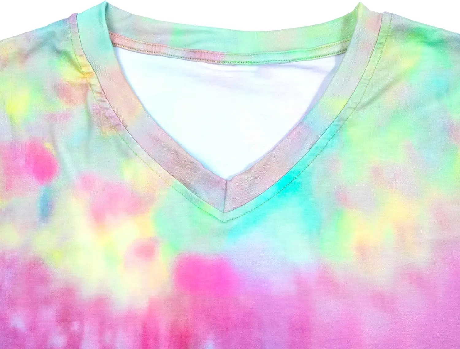 Women Tie Dye V-Neck Shirts Summer Vintage Tunic Tops Fashion Casual Swing Short Sleeve Shirts Blouse Soft Tee