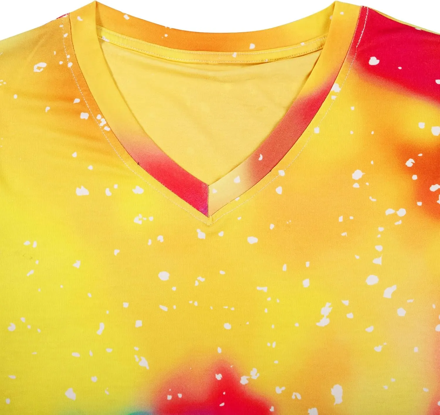Women Tie Dye V-Neck Shirts Summer Vintage Tunic Tops Fashion Casual Swing Short Sleeve Shirts Blouse Soft Tee