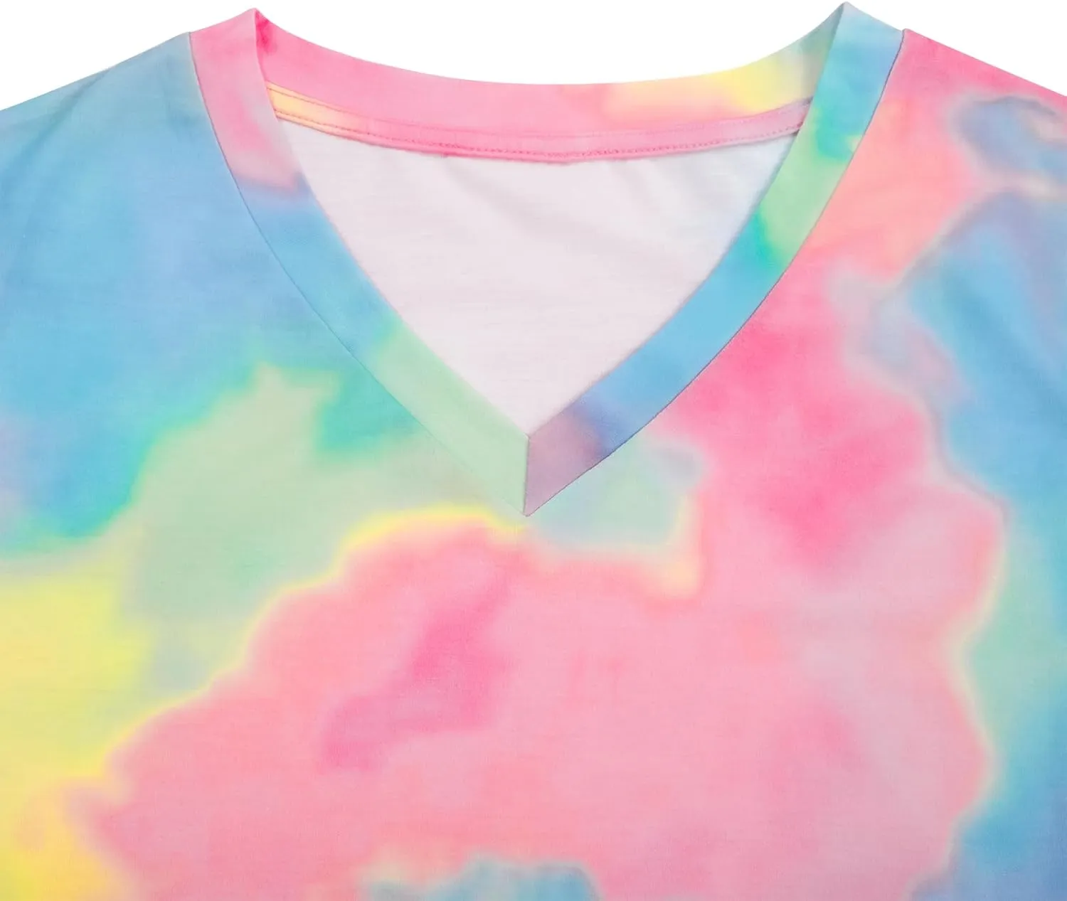 Women Tie Dye V-Neck Shirts Summer Vintage Tunic Tops Fashion Casual Swing Short Sleeve Shirts Blouse Soft Tee