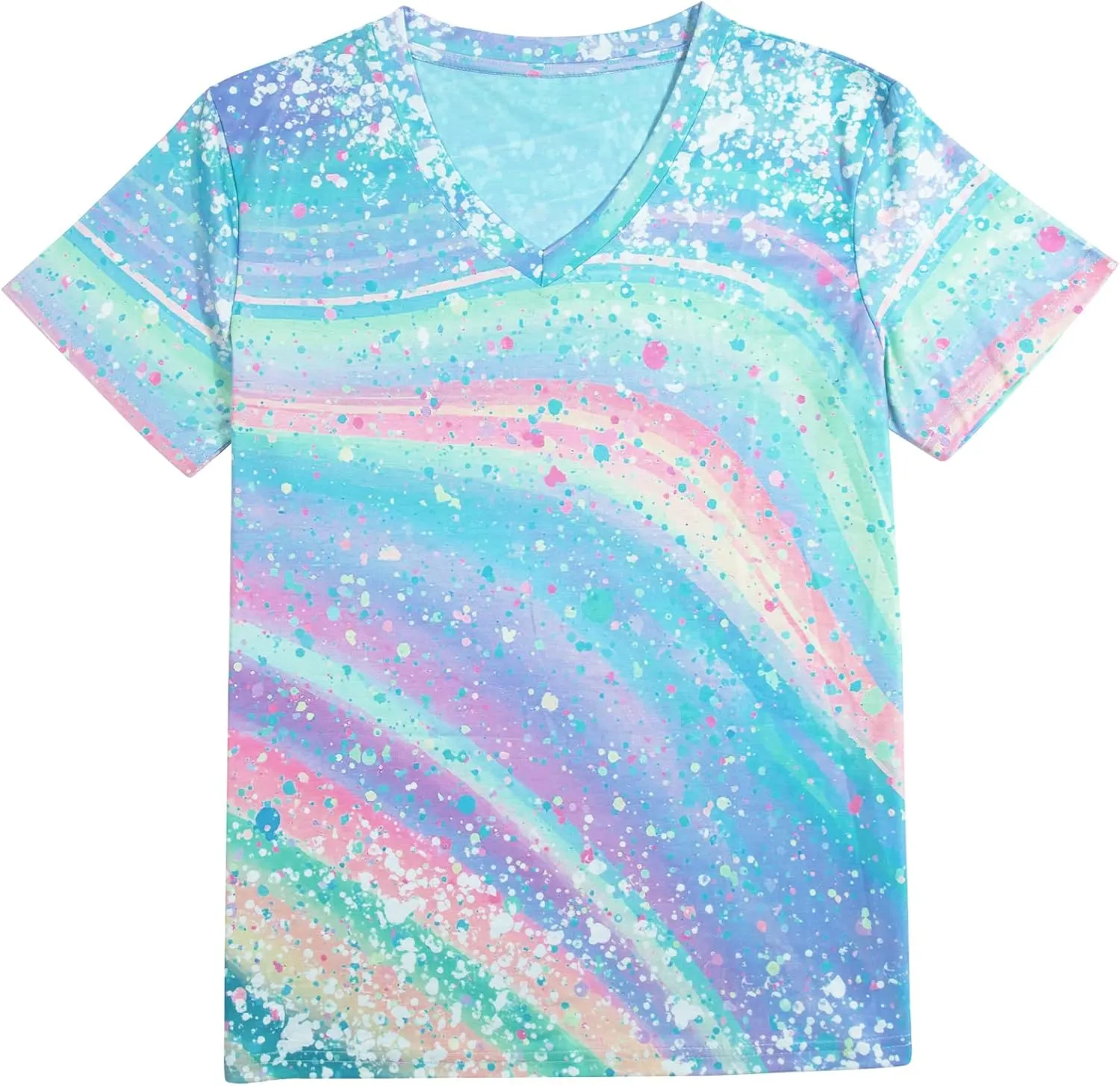 Women Tie Dye V-Neck Shirts Summer Vintage Tunic Tops Fashion Casual Swing Short Sleeve Shirts Blouse Soft Tee