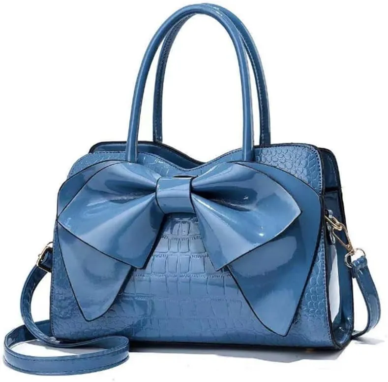 Women Tote Top-handle Bag Patent PU Leather Crosssbody Shoulder Bag Purse Bowknot Handbag Satchel