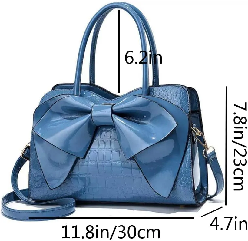 Women Tote Top-handle Bag Patent PU Leather Crosssbody Shoulder Bag Purse Bowknot Handbag Satchel