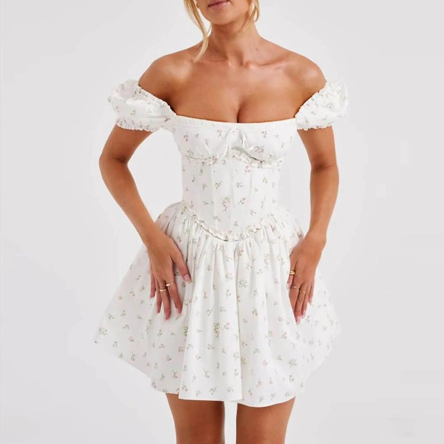 Women White Mini Dress Y2K Vintage Lace Patchwork A line Dress Summer Party Vacation Short Graduation Dresses