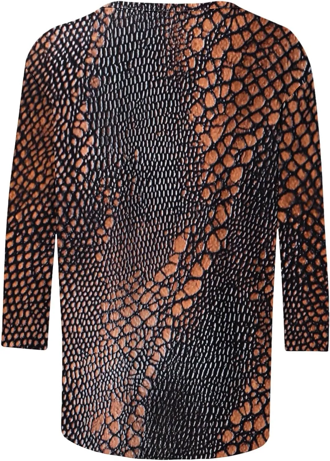 Womens 3/4 Sleeve Top, Fashion Snake Skin Print Casual Loose Fit Crew Neck Shirt, Trendy Printed T-Shirt Blouses