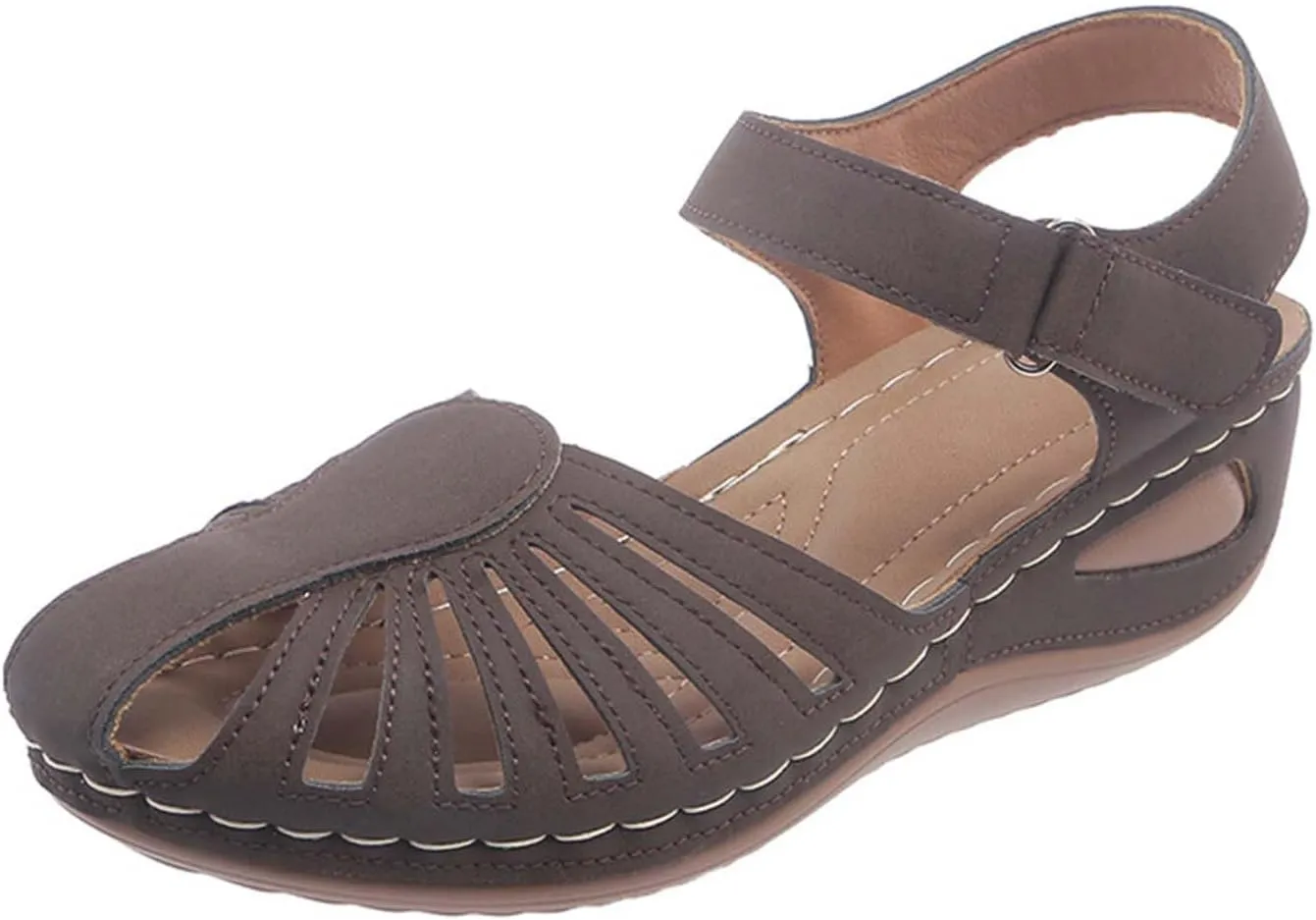 Women's Arch-Support Orthopedic Sandals Closed Toe Hollow Out Strap Ankle Trending Comfort Sandal Shoes for Vacation