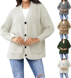 Women's Autumn Sweater Fashion Solid Knitted Button Down Long Sleeve Warm Loose Cardigan Winter Thick Crochet Coats