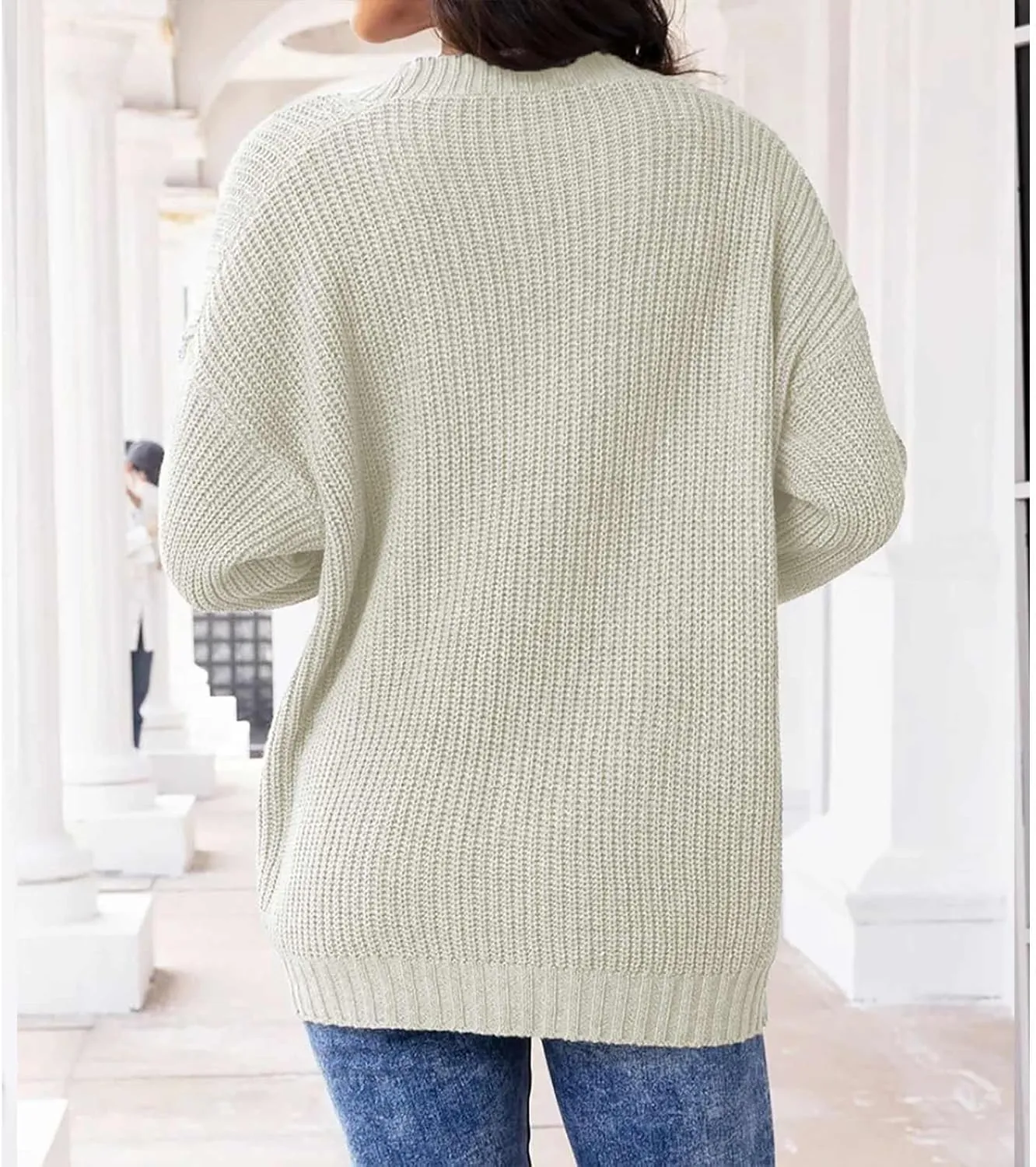 Women's Autumn Sweater Fashion Solid Knitted Button Down Long Sleeve Warm Loose Cardigan Winter Thick Crochet Coats
