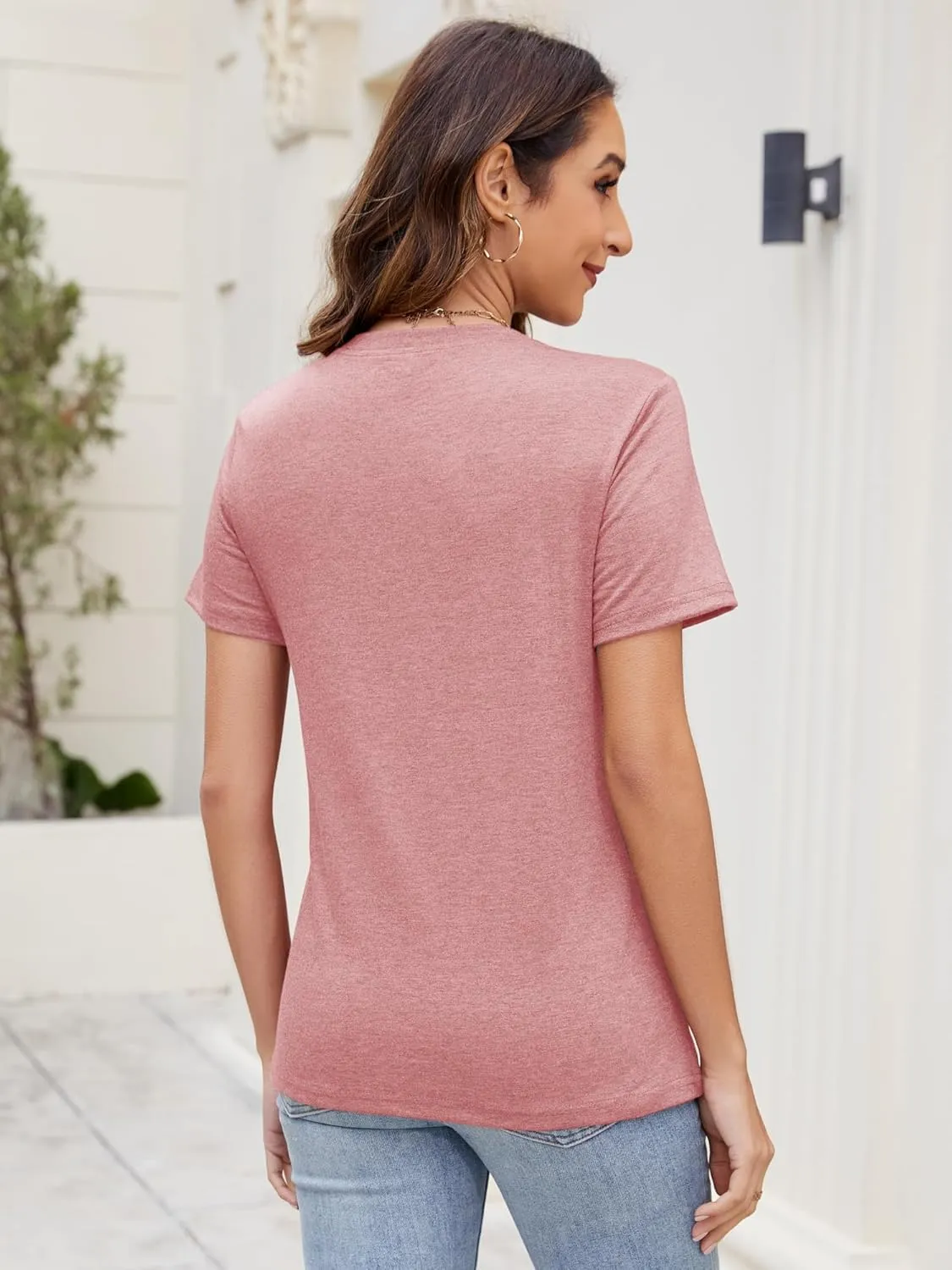Women's Basic T Shirts Pack V Neck Short Sleeve Tees Loose Fit Tshirts Summer Casual Fashion Soft Tee Tops S-XXL