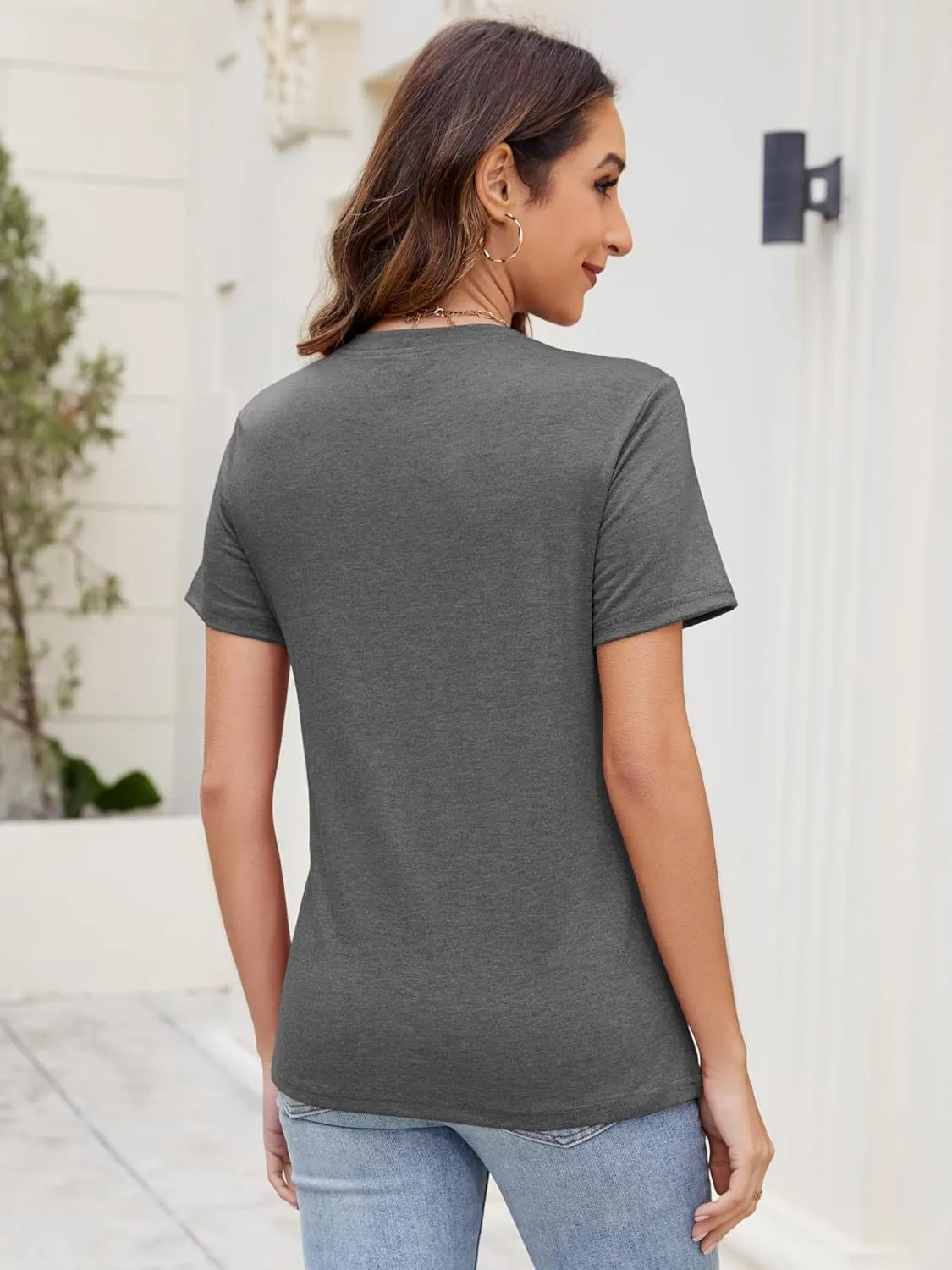 Women's Basic T Shirts Pack V Neck Short Sleeve Tees Loose Fit Tshirts Summer Casual Fashion Soft Tee Tops S-XXL