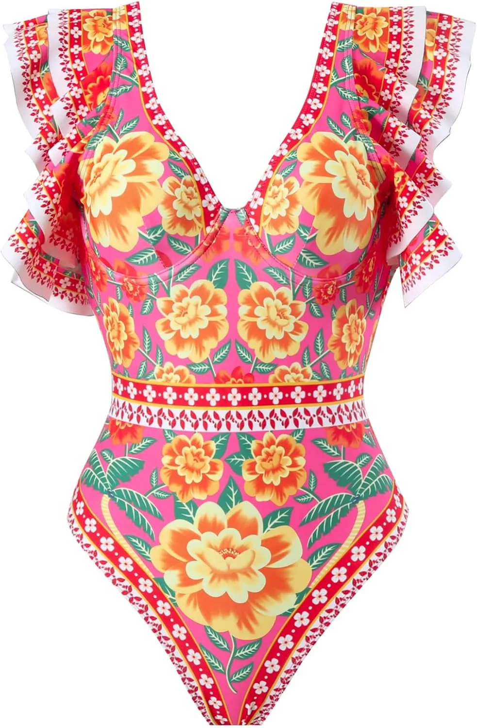 Womens Bathing Suit with Beach Cover Up Wrap Skirt Sarong Retro Floral Print Bikini Set Two Piece Monokini Swimwear